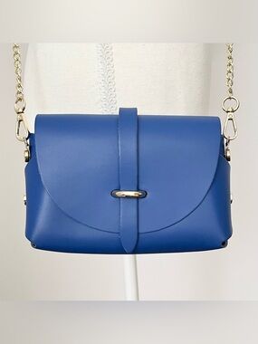 NEW Pelle Leather Crossbody Mini Bag Gold Chain Electric Blue Made in Italy